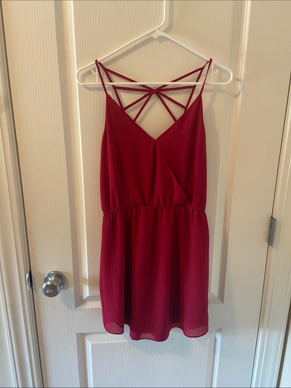 V-Neck Open-Back Red Mini Dress
